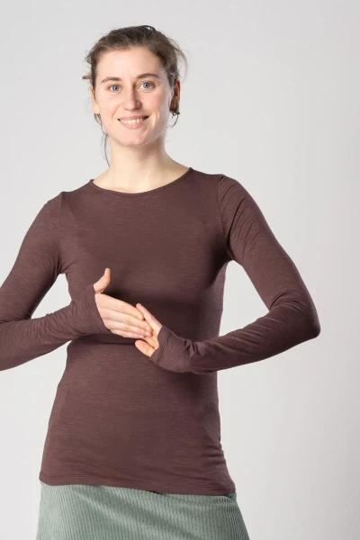 Langarmshirt für Damen aus geflämmter Viskose in Braun von Adrett