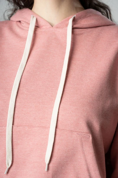 Hoodie für Damen aus Baumwolle in Rosa Detailansicht Kapuzenband