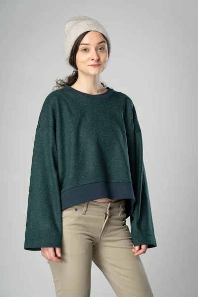 Oversize Pullover in Dunkelgrün für Damen Seitenansicht