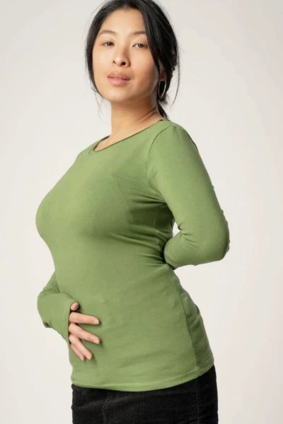 Langarmshirt aus Biobaumwolle für Damen in Hellgrün Seitenansicht