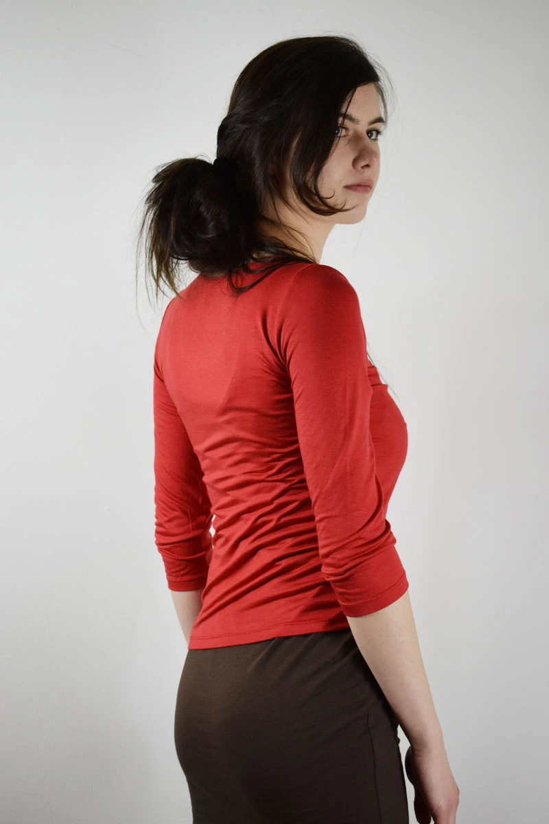 Viskose Shirt  3/4-Arm für Damen in Rot Adrett Seitenansicht