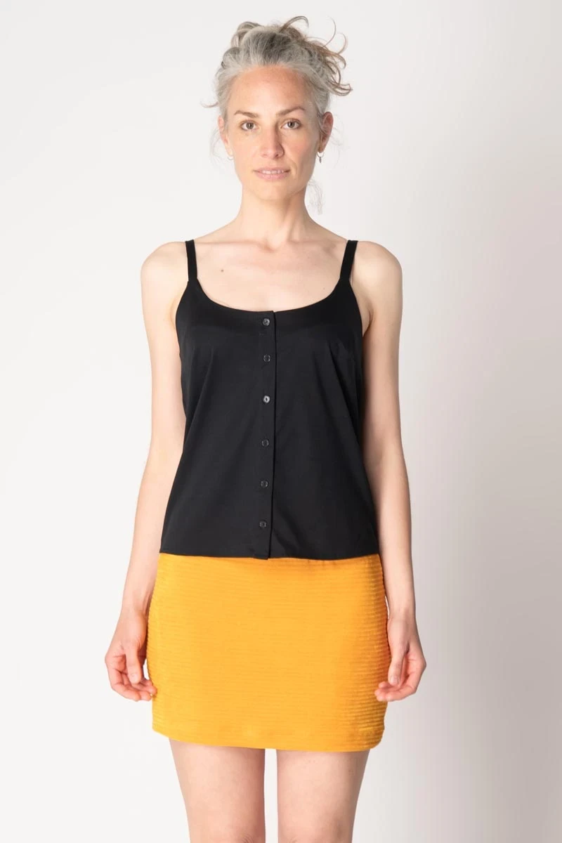 Gelber Minirock aus Jerseycord von Potatoes