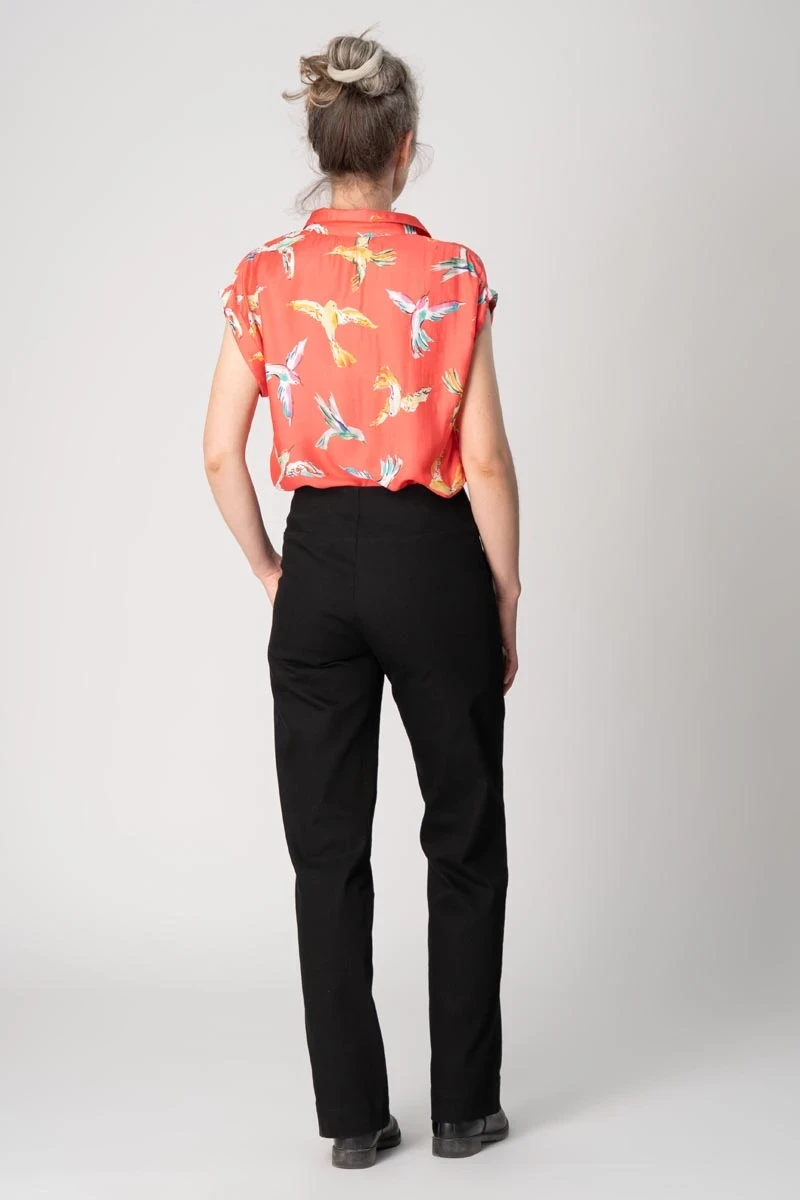 Schwarze Wide Leg Hose aus Baumwolle für Damen Rückansicht