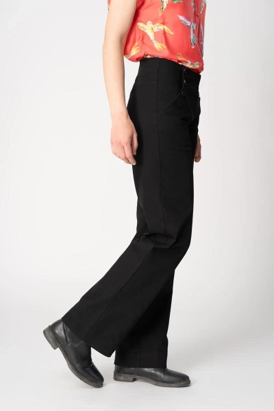 Schwarze Wide Leg Hose aus Baumwolle für Damen Seitenansicht rechts