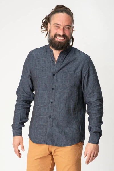 Leinenhemd "Lutz" in blau kariert von Helden Und Halunken Frontansicht