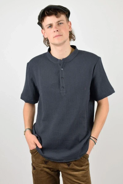 Musselin Hemd Pablo Kurzarm Baumwolle - dunkelgrau