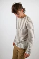 Langarmshirt für Herren aus Leinen in weiß mit Querstreifen in khaki Seitenansicht links