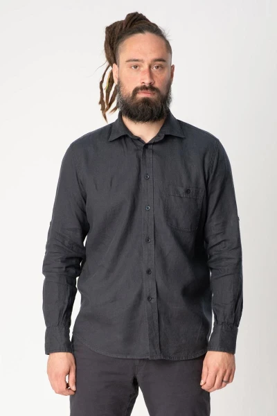 Leinenhemd für Herren in anthrazit langärmlig Frontansicht