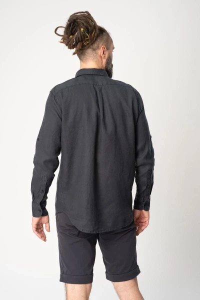 Leinenhemd für Herren in anthrazit langärmlig Rückansicht