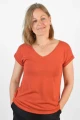 T-Shirt aus Leinen für Damen in orangerot mit V-Ausschnitt