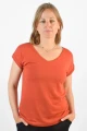 T-Shirt aus Leinen für Damen in orangerot mit V-Ausschnitt Frontansicht