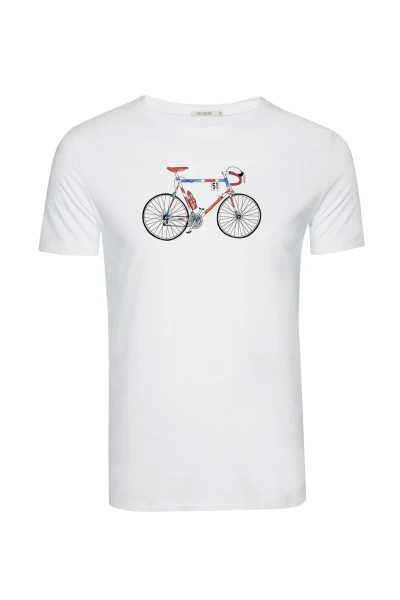 Greenbomb T-Shirt für Herren in Weiß Biobaumwolle mit Bike Print Detailansicht