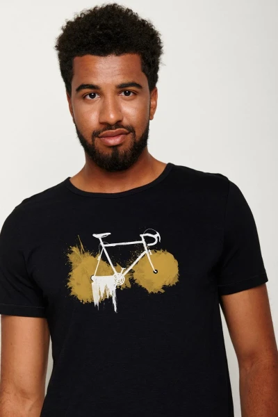 Greenbomb Herren T-Shirt aus Bio-Baumwolle Motiv Bike Paint schwarz Detailansicht Print Frontseite
