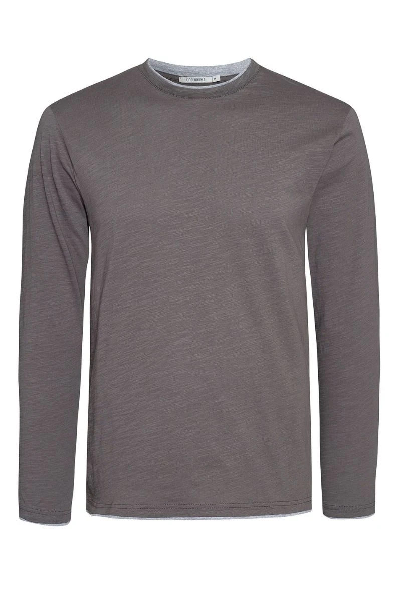 Greenbomb Langarmshirt für Herren aus Bio-Baumwolle in Grau Detailansicht