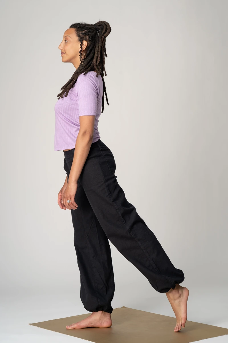 Wide Leg Hose Damen Leinen-Mix Schwarz Ansicht seitlich von vorne