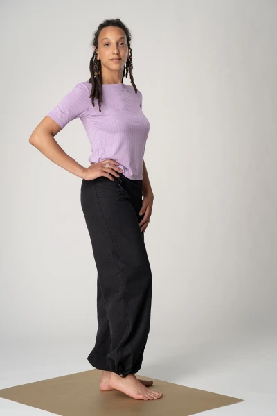 Wide Leg Hose Damen Leinen-Mix Schwarz Ansicht von rechter Seite