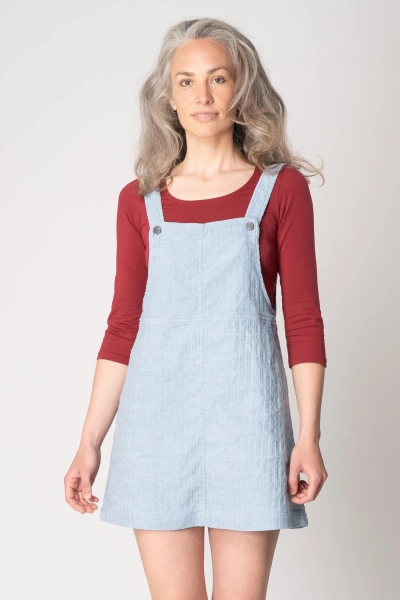 Latzkleid Bea Baumwolle - hellblau nadelstreifige Jeans