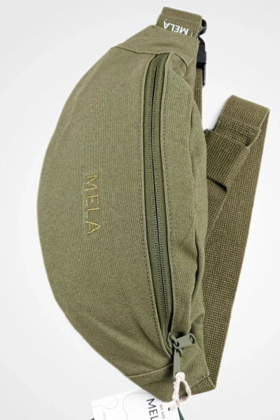 Gürteltasche "Hip Bag Melawear" Bio Canvas 3 Liter grün Ansicht Detail Reissverschluss vorn