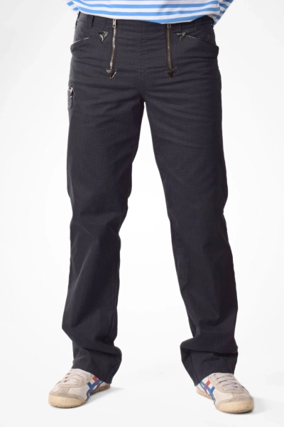 Zimmermannshose schwarz blau kariert - straight - Worker Style - Ansicht Front