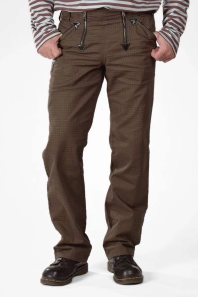 Zimmermannshose braun kariert - straight - Worker Style - Ansicht Front