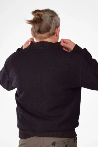 Wolljacke für Herren in schwarz mit Futter - fair produziert - Ansicht Front