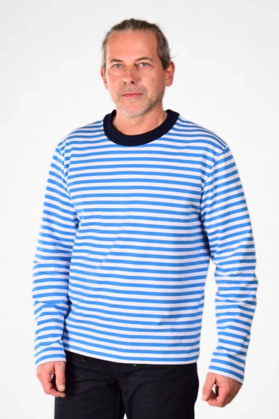 Blau-weiss gestreiftes Langarmshirt für Herren aus Baumwolle - Ansicht Front