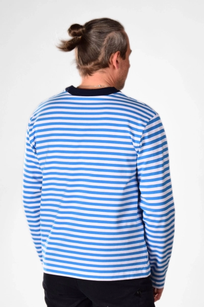 Blau-weiss gestreiftes Langarmshirt für Herren aus Baumwolle - Ansicht Front