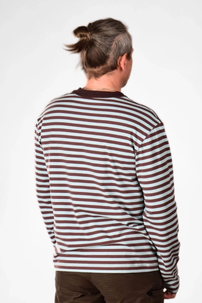 Türkis-Braun gestreiftes Langarmshirt für Herren aus Baumwolle - Ansicht Front