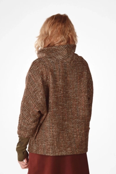 Wollpullover für Damen - Stehkragen & Fledermausärmel - braun meliert