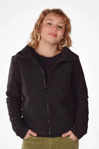 Faire Wolljacke für Damen in Anthrazit mit hohem Kragen - Adrett