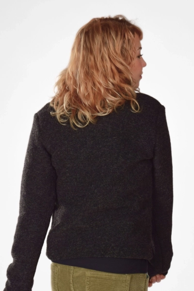 Faire Wolljacke für Damen in Anthrazit mit hohem Kragen - Adrett