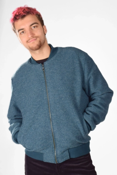 Wolljacke für Herren in hellem Petrol mit Futter - fair produziert - Ansicht Front