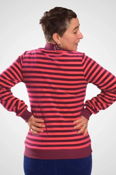 Nickipullover "Ewe" Damen aubergine pink gestreift - fancy & fair