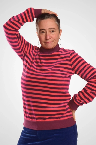 Nickipullover "Ewe" Damen aubergine pink gestreift - fancy & fair