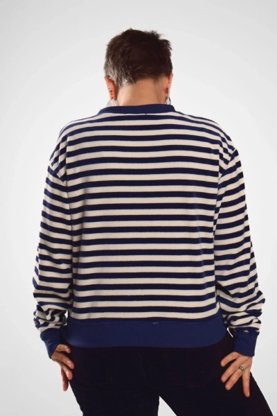 Fairer Samt Pullover Damen Blau Beige Streifen – Nicki – Potatoes