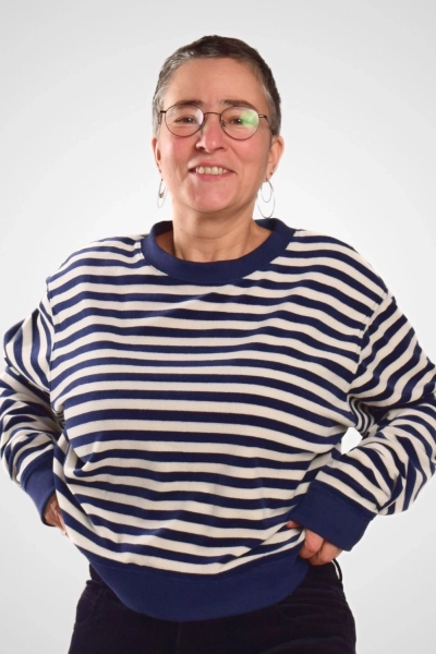 Fairer Samt Pullover Damen Blau Beige Streifen – Nicki – Potatoes