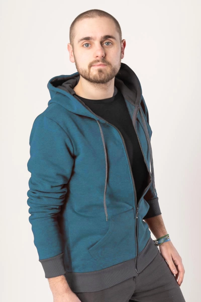 Kapuzenjacke für Herren in petrol meliert - Helden & Halunken