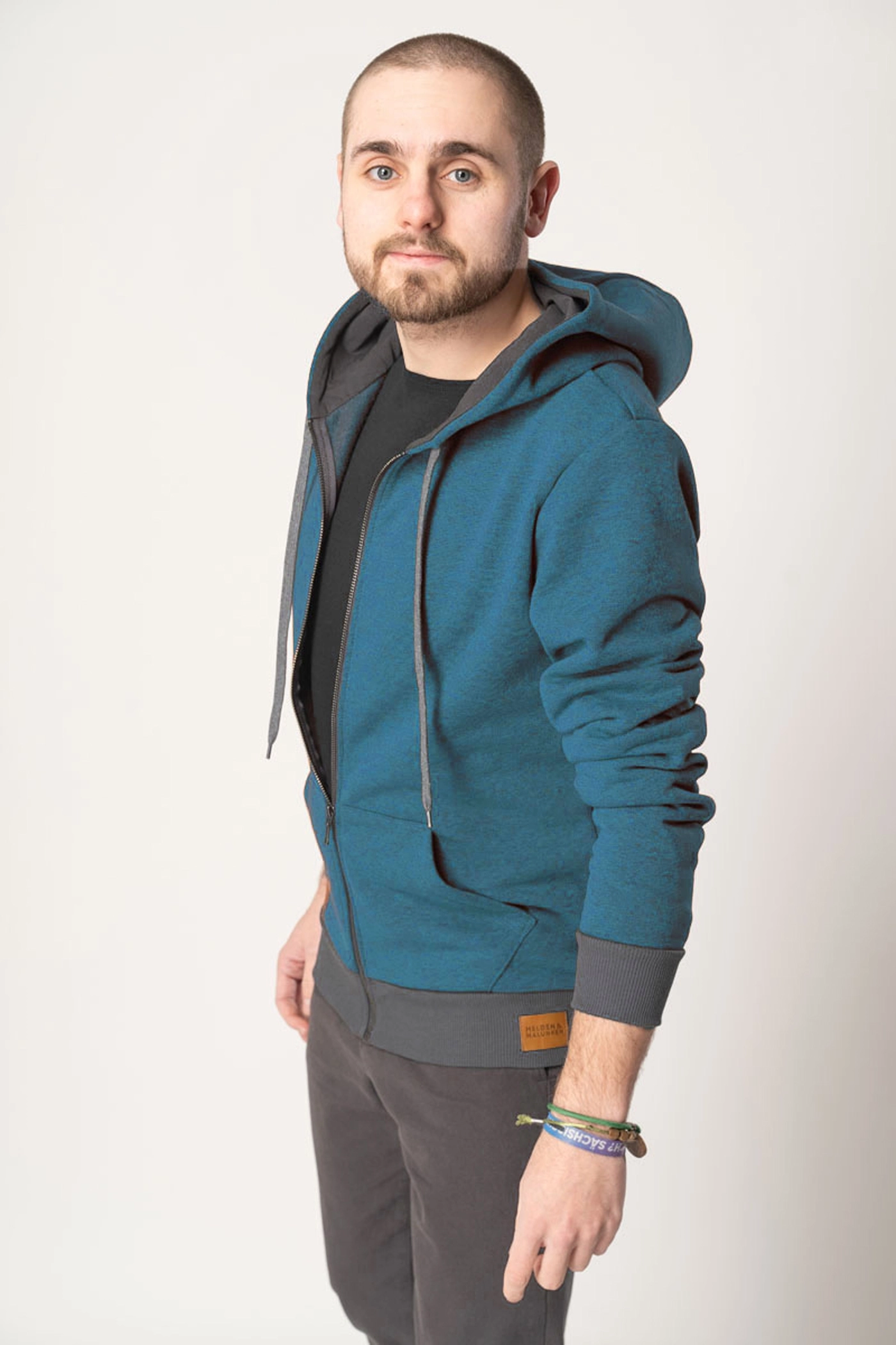 Kapuzenjacke für Herren in petrol meliert - Helden & Halunken