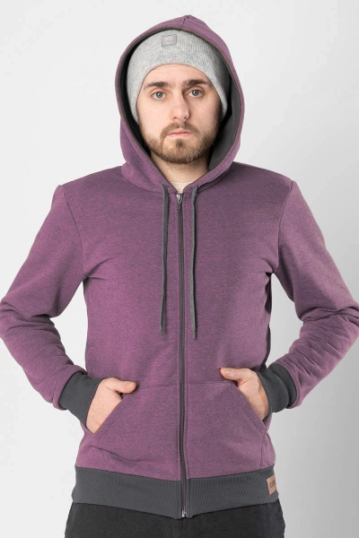 Herren Kapuzenjacke mit Reißverschluss in violet-meliert, Hoodie Jacke aus Baumwolle, Frontansicht