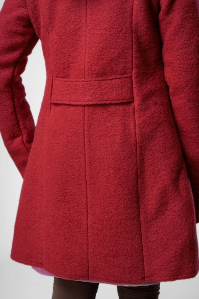Wollmantel für Damen mit großer Kapuze in tiefem Rot - Adrett