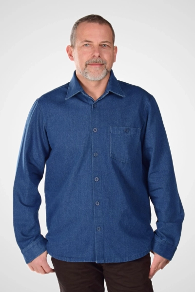 Herren Jeanshemd mit Brusttasche aus robustem Denim Vorderansicht