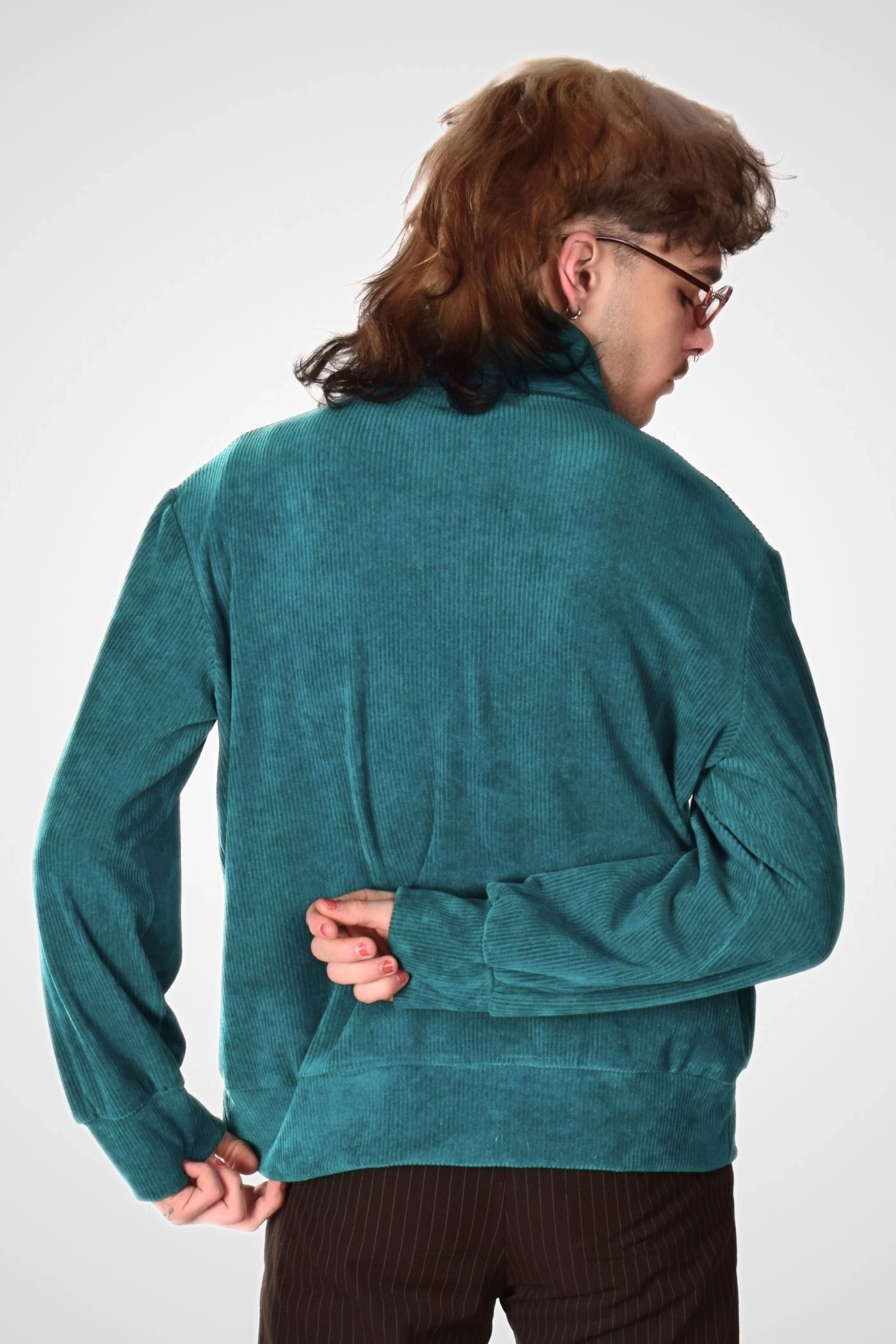 Troyer Pullover in Petrol von Potatoes aus Softcord, Ansicht von hinten