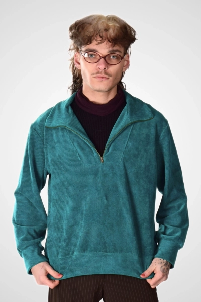 Potatoes Troyer Pullover aus Softcord mit offenem Reißverschluss, Stehkragen und Softcord-Bündchen