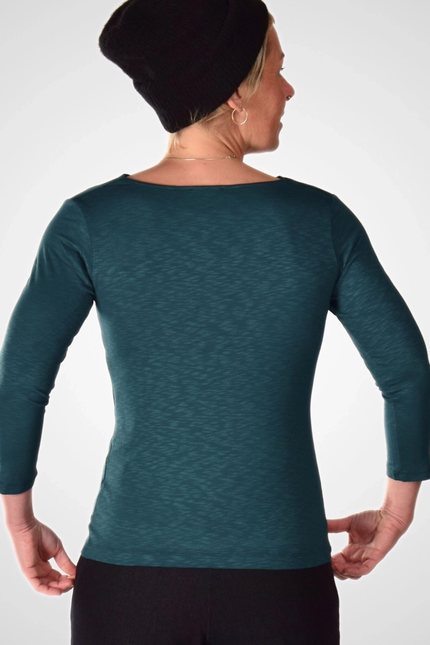 Shirt für Damen 3/4 Arm aus geflammter Viskose in Türkis  - Made in EU