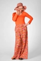 Wide Leg Hose "Soraja" lang Viskose - orange geblümt