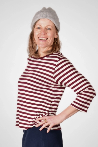 Shirt Jessy Viskose 3/4 Arm - dunkelrot beige gestreift