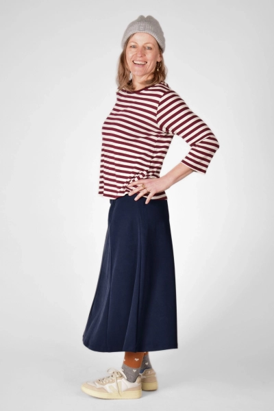 Seitenansicht Damen Streifenshirt "Jessie" in dunkelrot - beige, mit 3/4 Arm