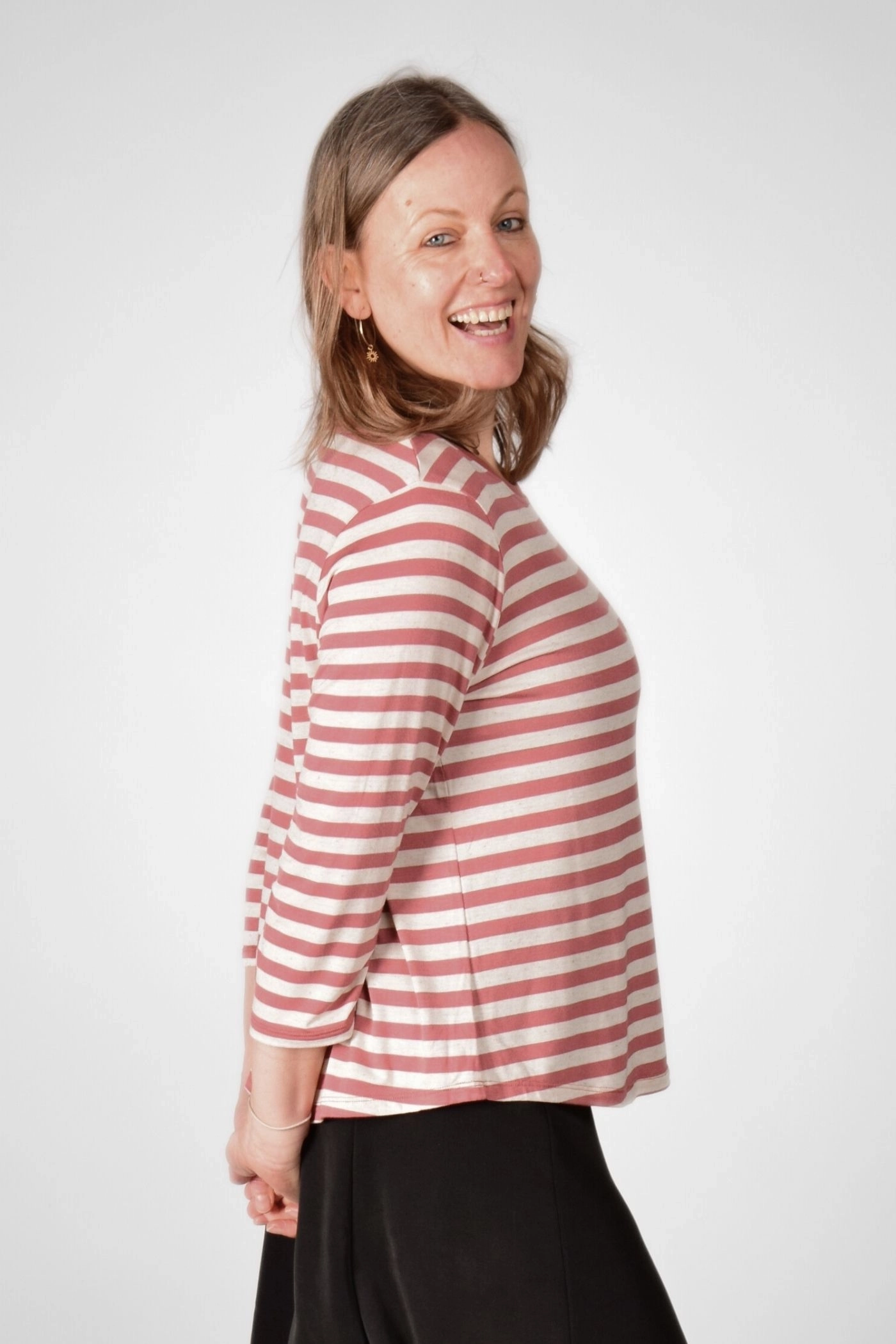 Sommerliches Damen Oberteil "Jessie" mit 3/4 Arm und seitlicher Passform, weicher Viskose-Leinen-Mix