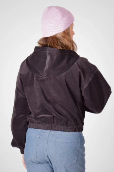 frontale Sicht der geschlossenen Cordjacke "Jenny" in dunkelgrau