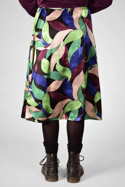 Midirock aus Viskose - buntes Blattmuster - Adrett